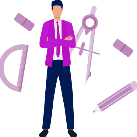 Junge stellt geometrische Werkzeuge dar  Ilustración