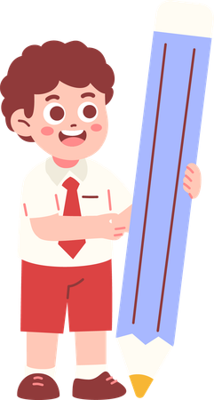 Junge Student hält großen Bleistift  Illustration