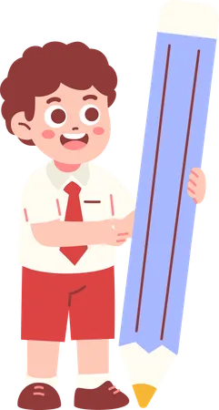 Junge Student hält großen Bleistift  Illustration