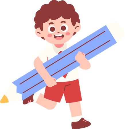 Junge Student hält großen Bleistift  Illustration
