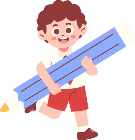Junge Student hält großen Bleistift  Illustration