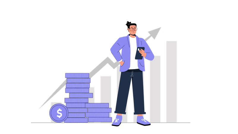 Junge schaut sich Investitionswachstum an  Illustration