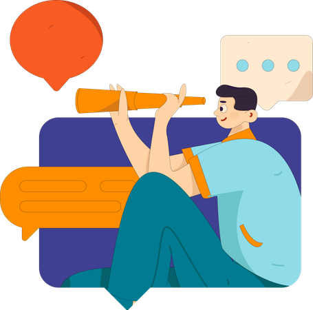 Junge sucht nach Online-Chat-Anwendung  Illustration