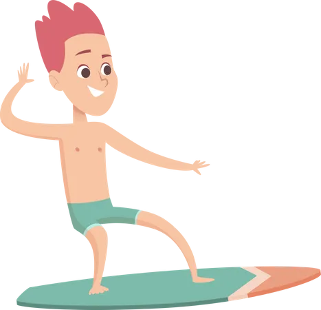 Junge im Meer surfen  Illustration