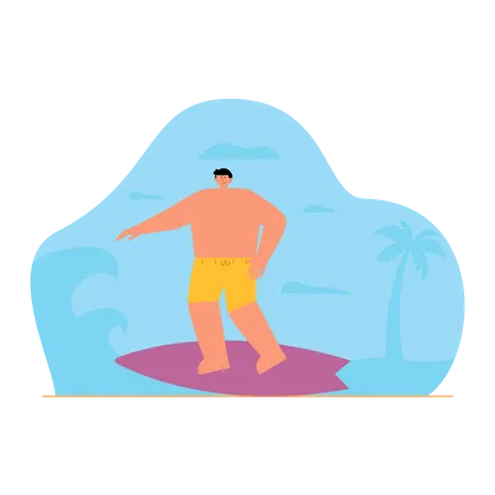 Junge mit Surfbrett Surfen  Illustration