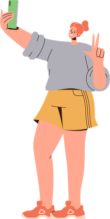 Junge Teenagerin lächelt und macht Selfie-Fotos mit der Handykamera für soziale Netzwerke  Illustration