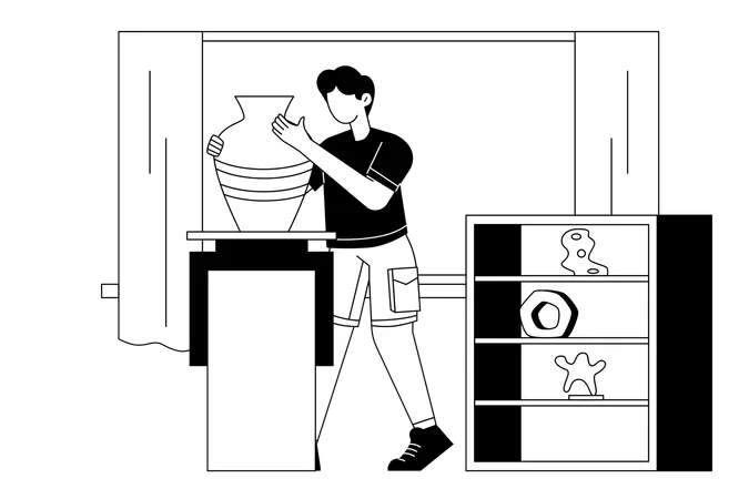 Junge Töpfervase in einem Zimmer  Illustration
