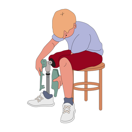 Junge trägt Beinprothese  Illustration