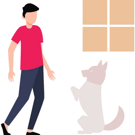 Junge trainiert seinen Hund  Illustration