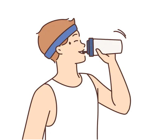 Junge trinkt Wasser aus einer Trinkflasche  Illustration