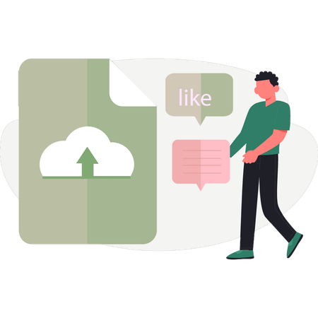 Junge überträgt Daten in der Cloud  Illustration