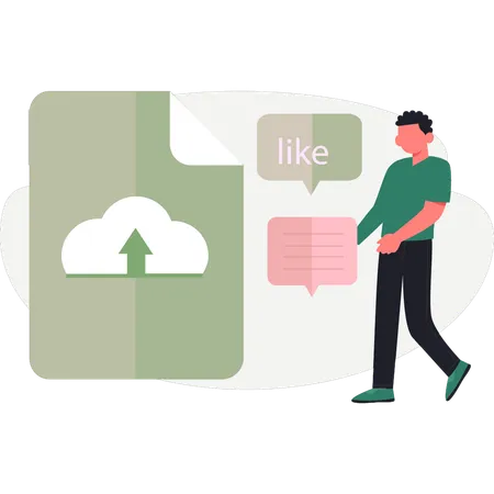 Junge überträgt Daten in der Cloud  Illustration