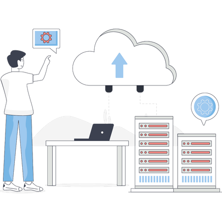 Junge überträgt Daten in die Cloud  Illustration