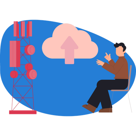 Junge überträgt Daten in der Cloud  Illustration