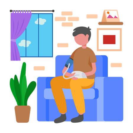 Junge überwacht Gesundheit mit Blutdruck  Illustration