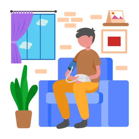 Junge überwacht Gesundheit mit Blutdruck  Illustration