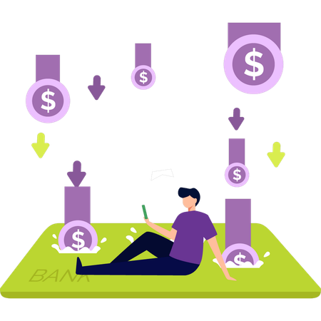 Junge überweist Geld an die Bank  Illustration