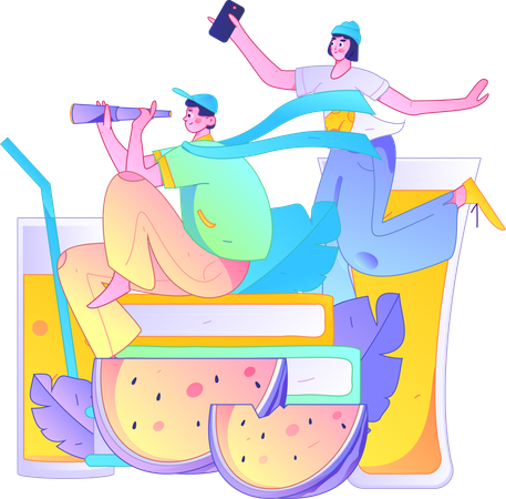 Junge und Frau planen eine Sommerreise  Illustration