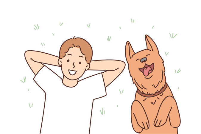 Junge und Hund entspannen  Illustration