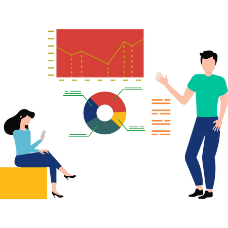 Junge und Mädchen arbeiten an der Beschriftung von Diagrammen  Illustration