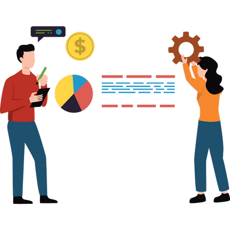 Junge und Mädchen arbeiten an Dollarmanagement  Illustration