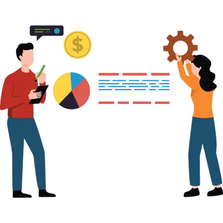 Junge und Mädchen arbeiten an Dollarmanagement  Illustration