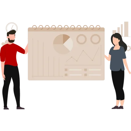 Jungen und Mädchen arbeiten an Analysediagramm  Illustration