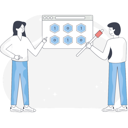 Junge und Mädchen beim Datenabbau  Illustration