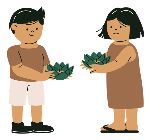 Junge und Mädchen beim Loy Krathong Festival  Illustration