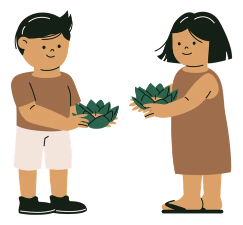 Junge und Mädchen beim Loy Krathong Festival  Illustration