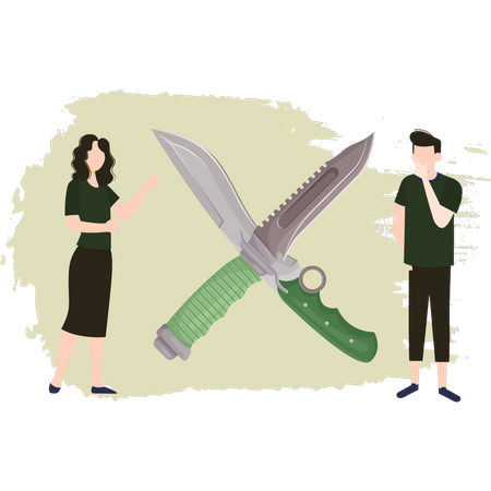 Junge und Mädchen betrachten Messer  Ilustración