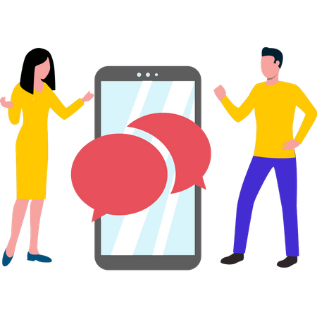 Junge und Mädchen chatten auf dem Handy  Illustration