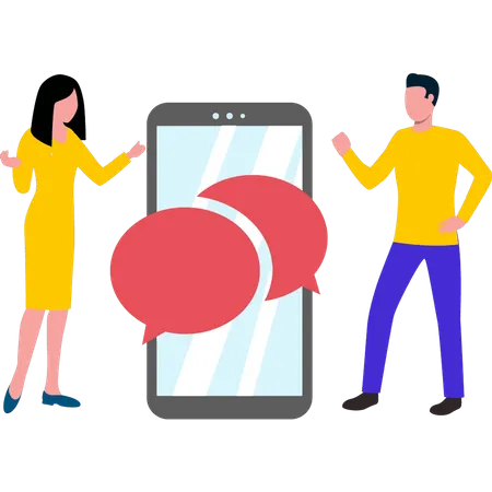 Junge und Mädchen chatten auf dem Handy  Illustration