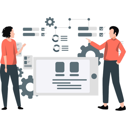 Junge und Mädchen diskutieren Geschäftsstrategie  Illustration