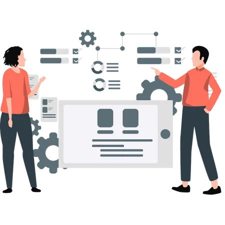 Junge und Mädchen diskutieren Geschäftsstrategie  Illustration