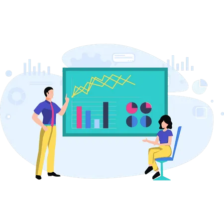 Jungen und Mädchen diskutieren über Finanzdiagramm  Illustration