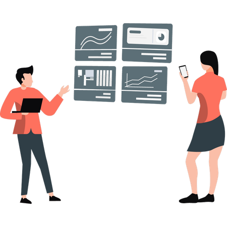 Junge und Mädchen diskutieren über Geschäftsstrategie  Illustration