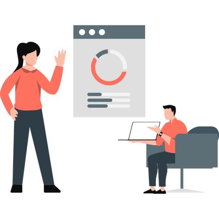 Junge und Mädchen diskutieren über Kreisdiagramm  Illustration