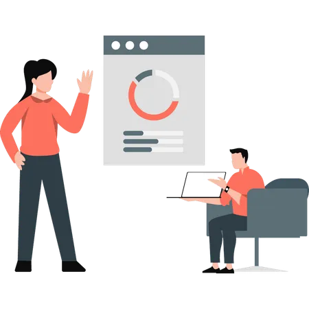 Junge und Mädchen diskutieren über Kreisdiagramm  Illustration