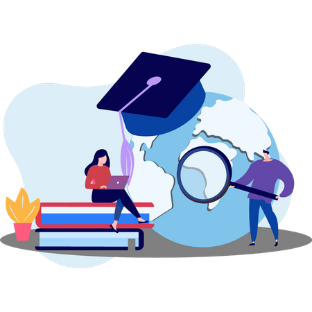 Junge und Mädchen erhalten globale Bildung  Illustration