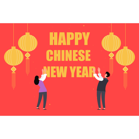 Jungen und Mädchen feiern chinesisches Neujahr  Illustration