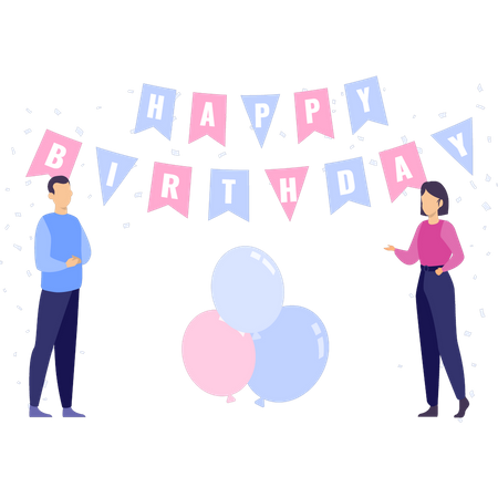 Junge und Mädchen feiern Geburtstag  Illustration