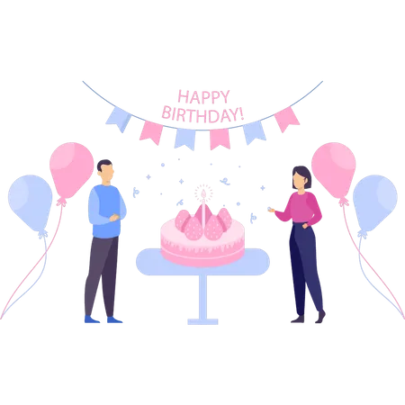 Junge und Mädchen feiern Geburtstag  Illustration