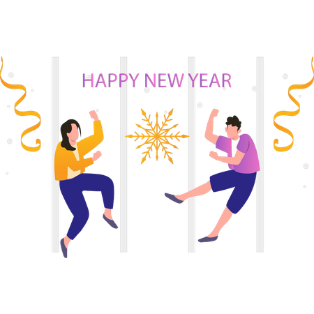 Jungen und Mädchen feiern Neujahr  Illustration