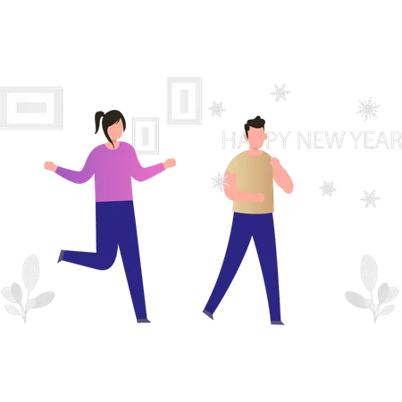 Jungen und Mädchen feiern Neujahr  Illustration