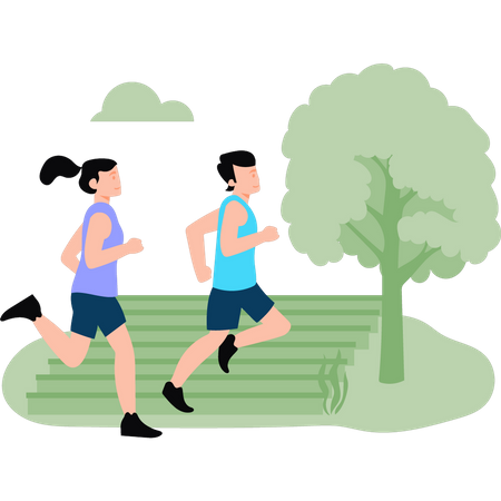 Jungen und Mädchen joggen im park  Illustration