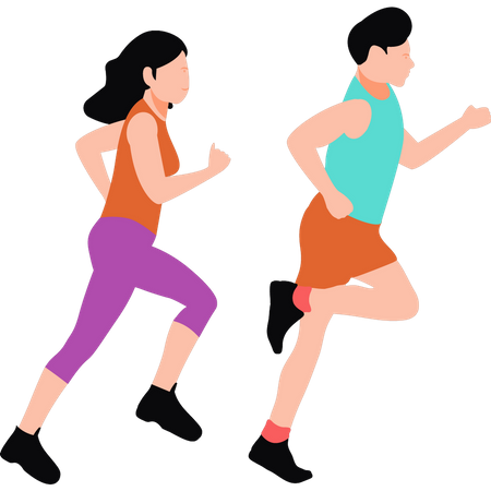 Junge und Mädchen laufen zum Training  Illustration