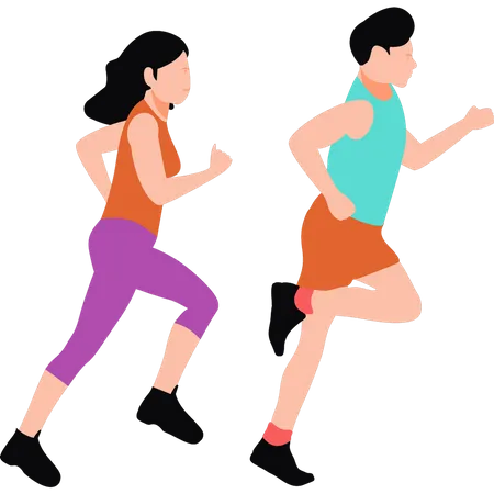 Junge und Mädchen laufen zum Training  Illustration