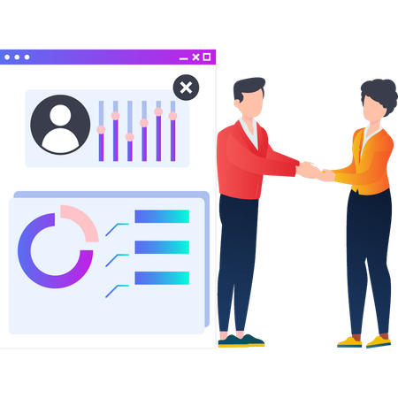 Junge und Mädchen handeln für Geschäftsdiagramm  Illustration