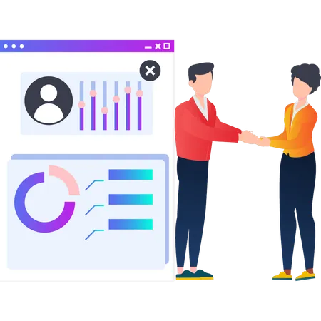 Junge und Mädchen handeln für Geschäftsdiagramm  Illustration